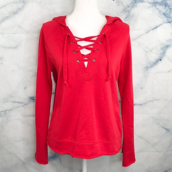 Sanctuary Tops - Red Lace-Up Sweater Hoodie - NWOT